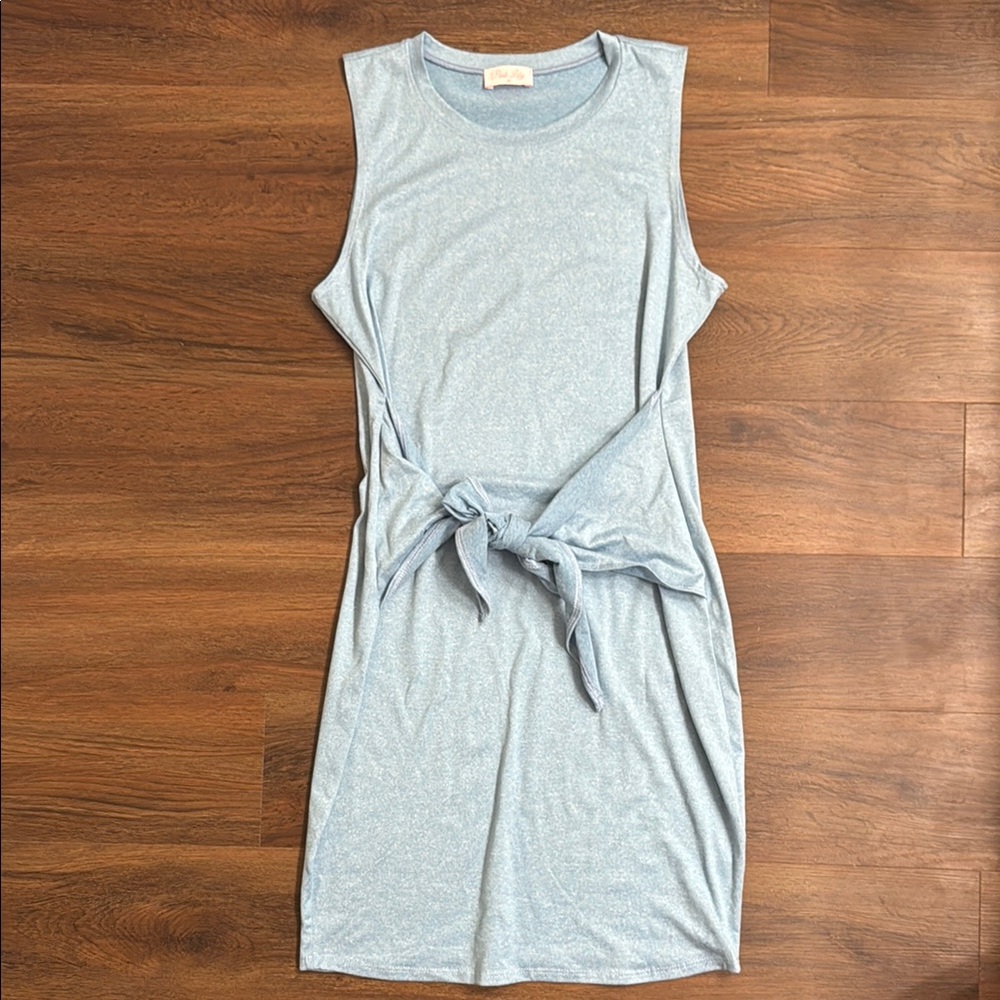 Pink Lily Blue Sleeveless Tie-Front Mini Dress